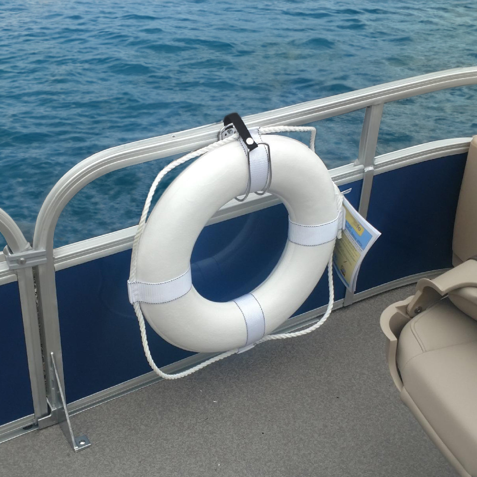 Ring Buoy Mounting Bracket Holder with Strap, Stainless Steel, Rail/Flat Mount - FO555