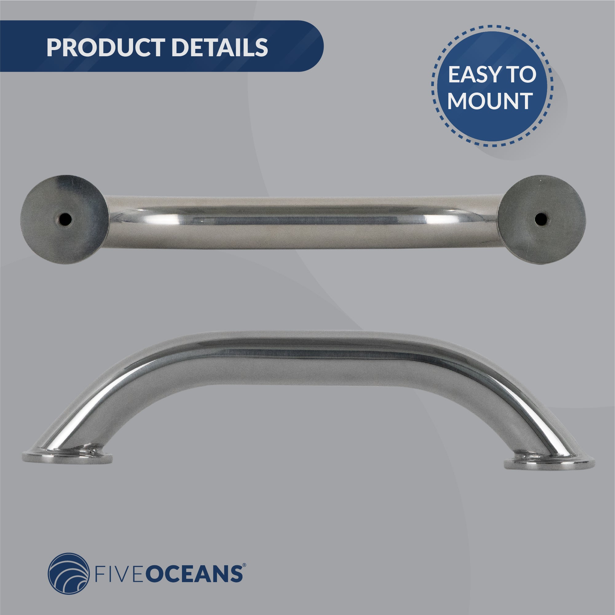 Boat Grab Handle, 9" Stainless Steel - FO577 - Five Oceans