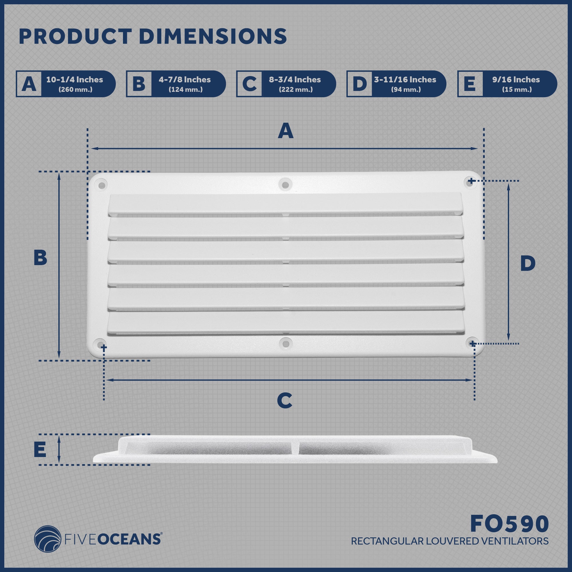 6-Slotted Louvered Ventilators, 4-7/8-Inch x 10-1/4-Inch, White ABS Plastic - FO590