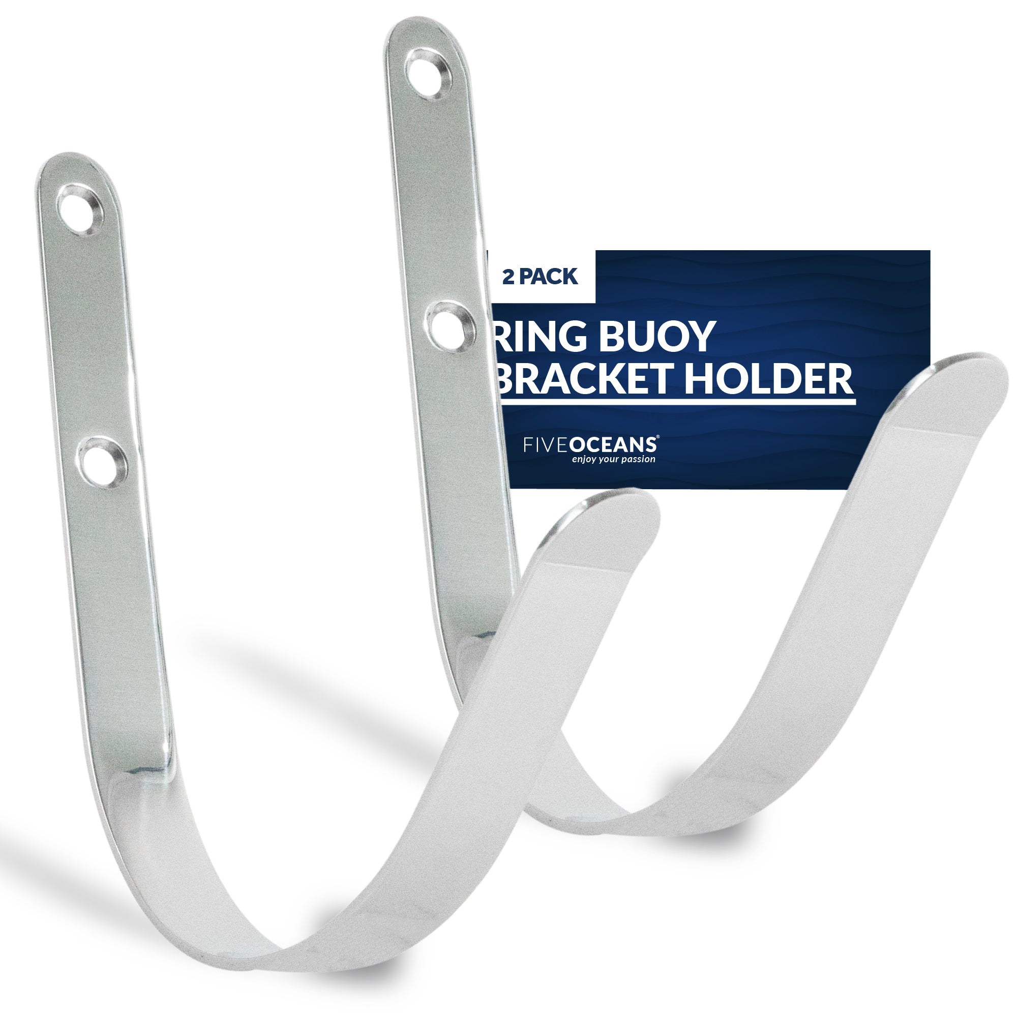 Ring Buoy Bracket Holder, Stainless Steel, Flat Mount - 2-Pack - FO626-M2 - Five Oceans