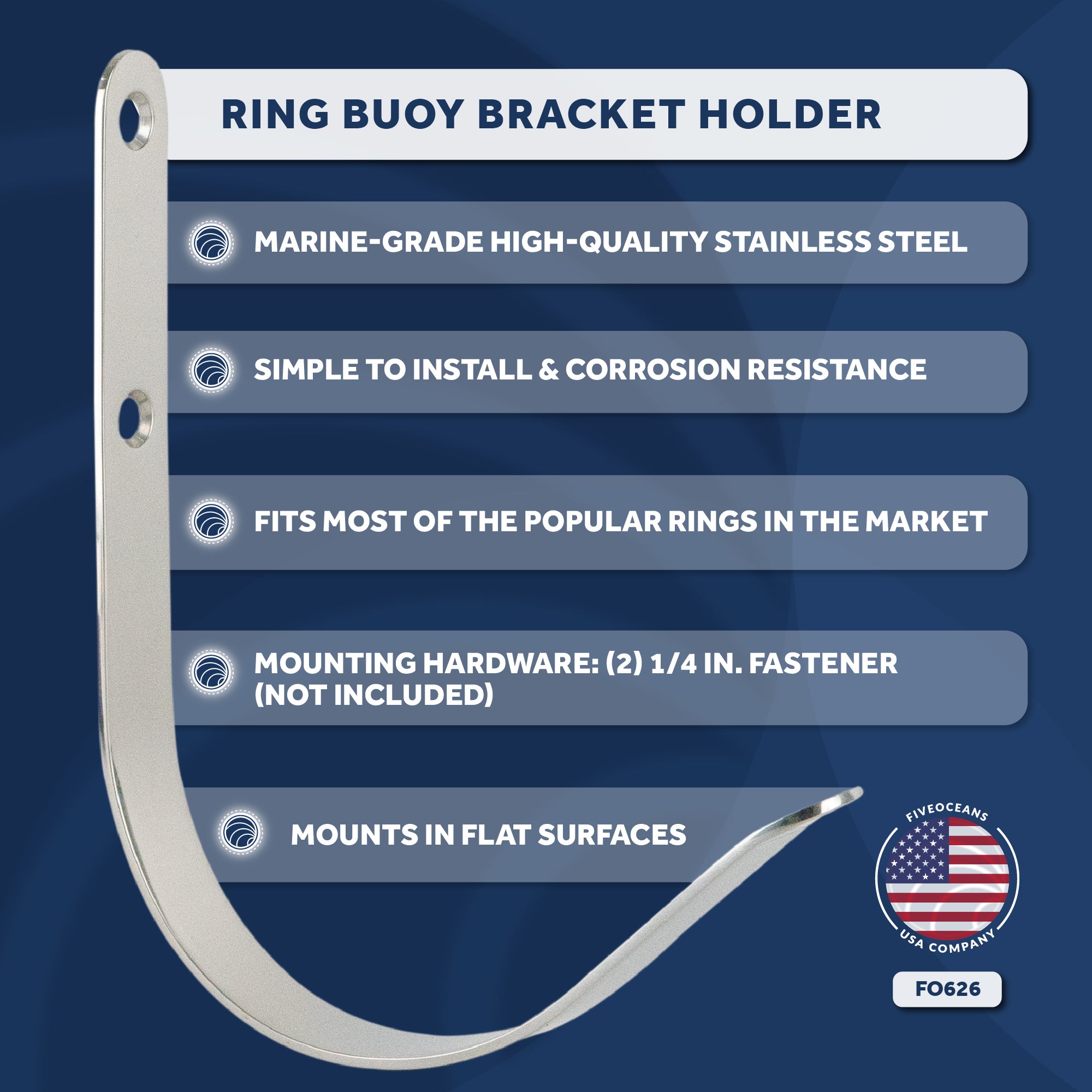Flat Mount Ring Buoy Bracket Holder, Stainless Steel - FO626