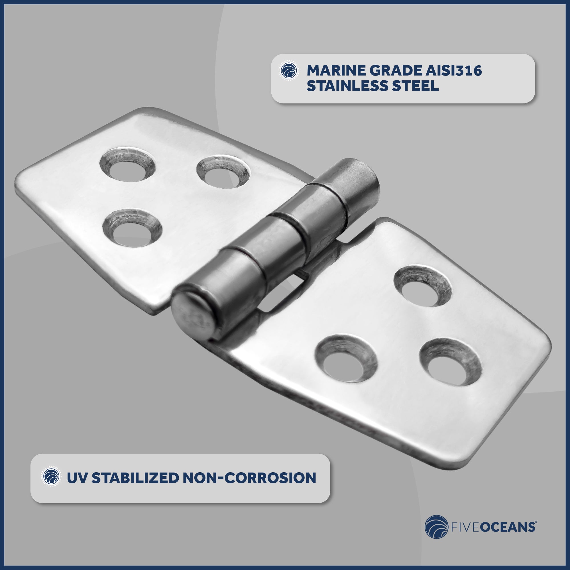 Door Hinge, 3" x 1-9/16", Stainless Steel - FO628 - Five Oceans