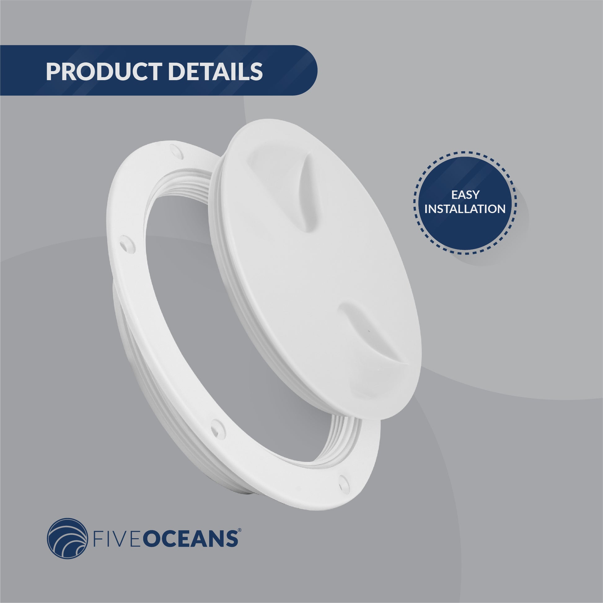 5" Deck Plate, Round Screw-in, White, 12-Pack - FO84-M12 - Five Oceans