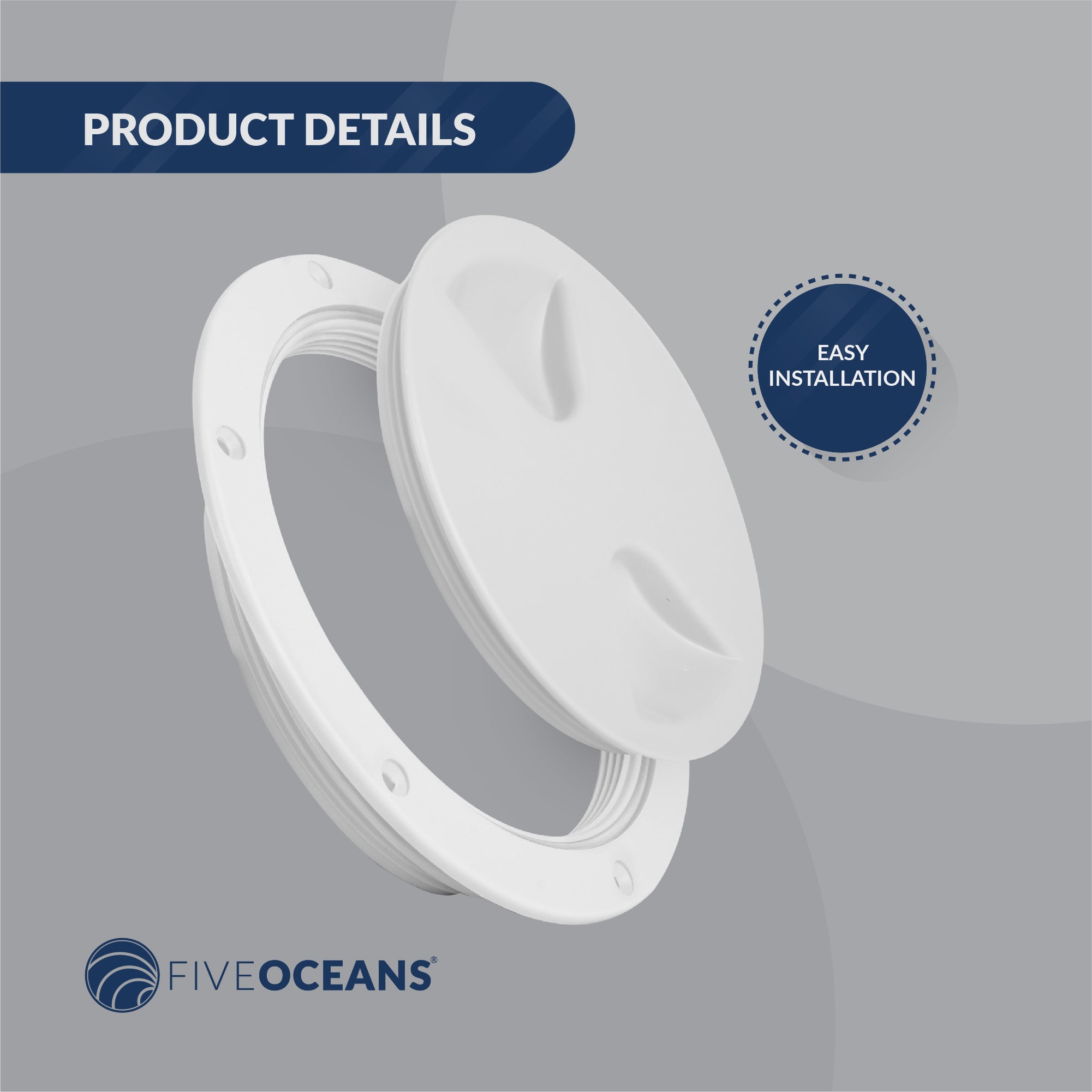 5" Deck Plate, Round Screw-in, White, 12-Pack - FO84-M12 - Five Oceans