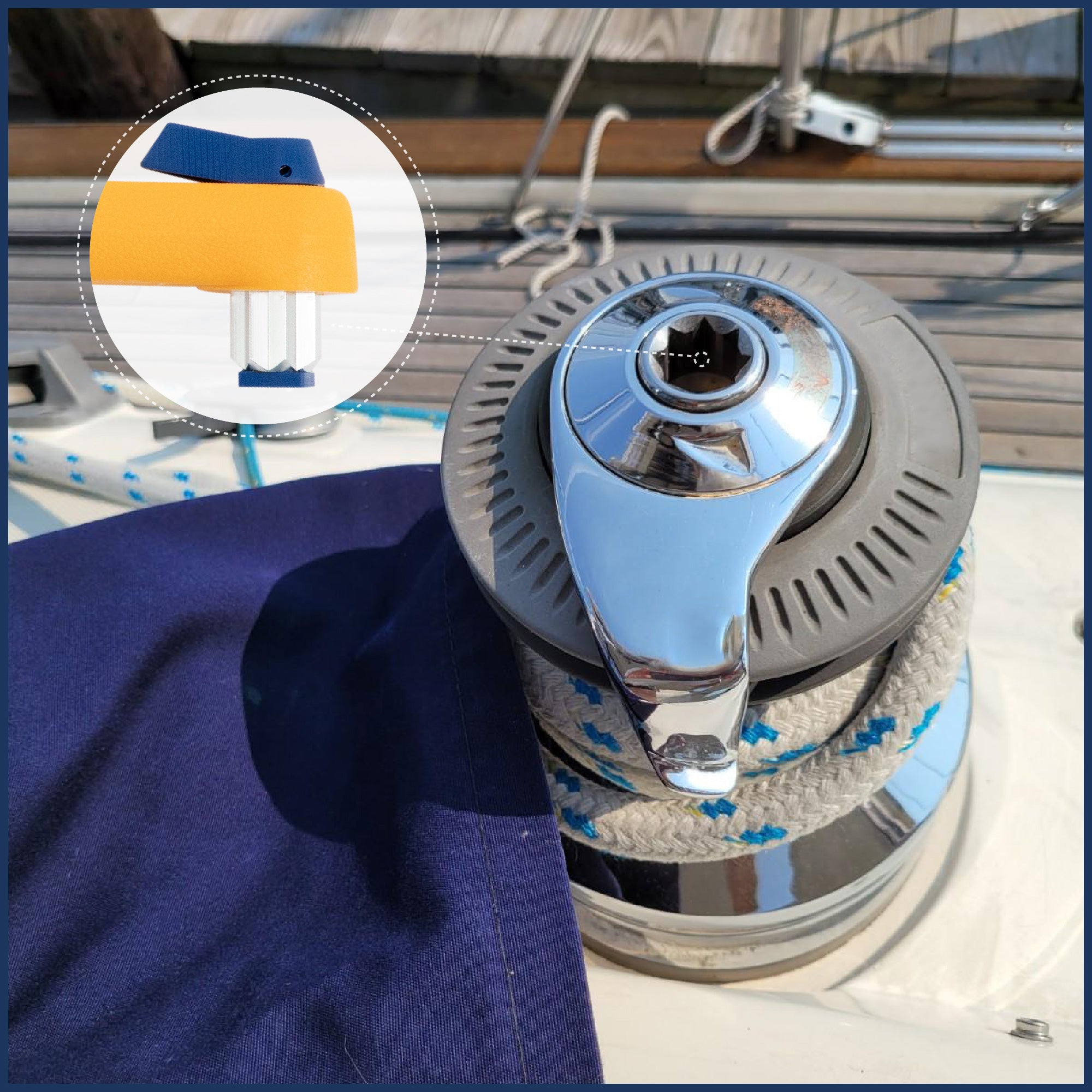 8" Sailboat Winch Handle, Universal Floating Lock-in Mechanism, Orange/Blue - FO86
