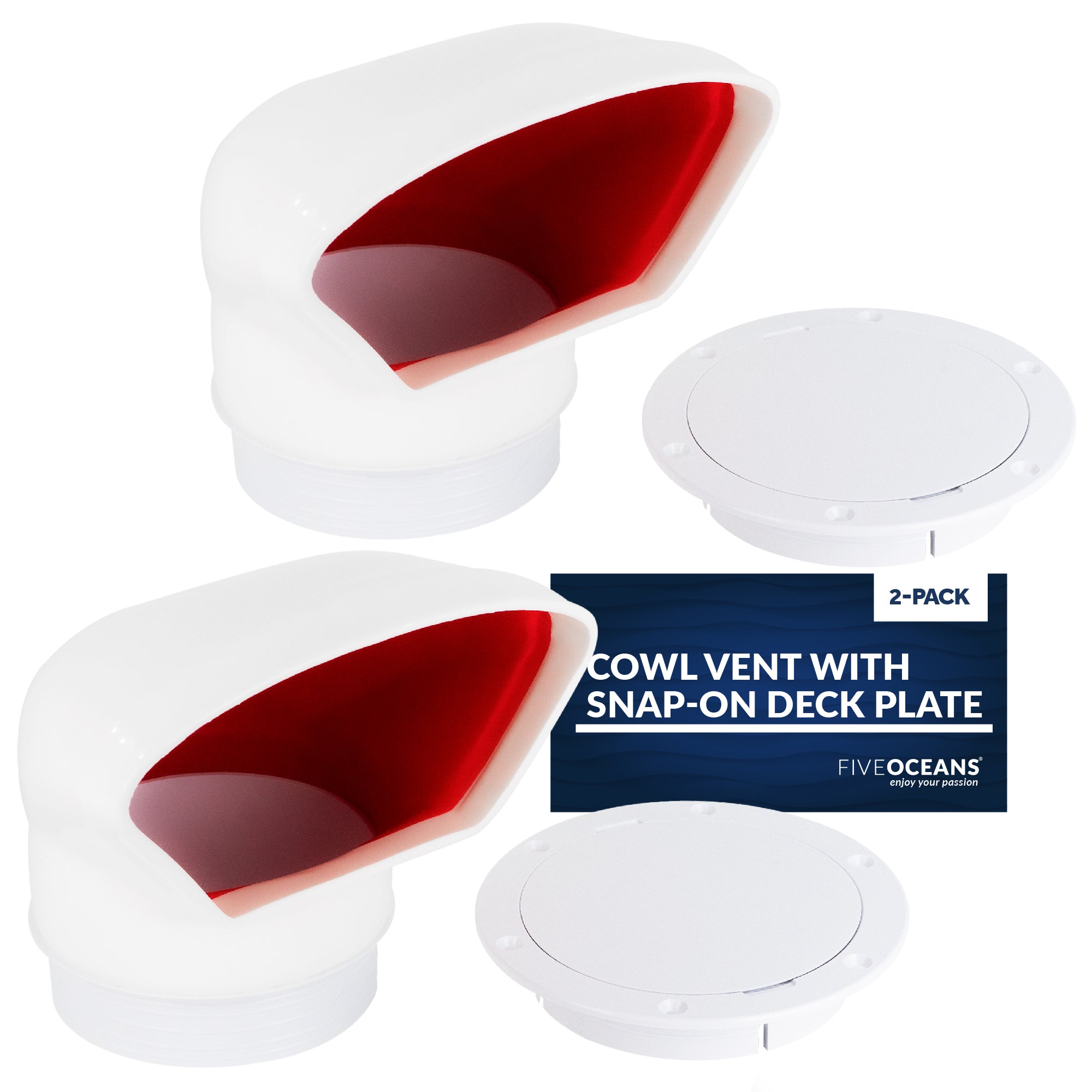 Cowl Vent with Snap-On Deck Plate and Cover, 4" 2-Pack - FO89-M2 - Five Oceans