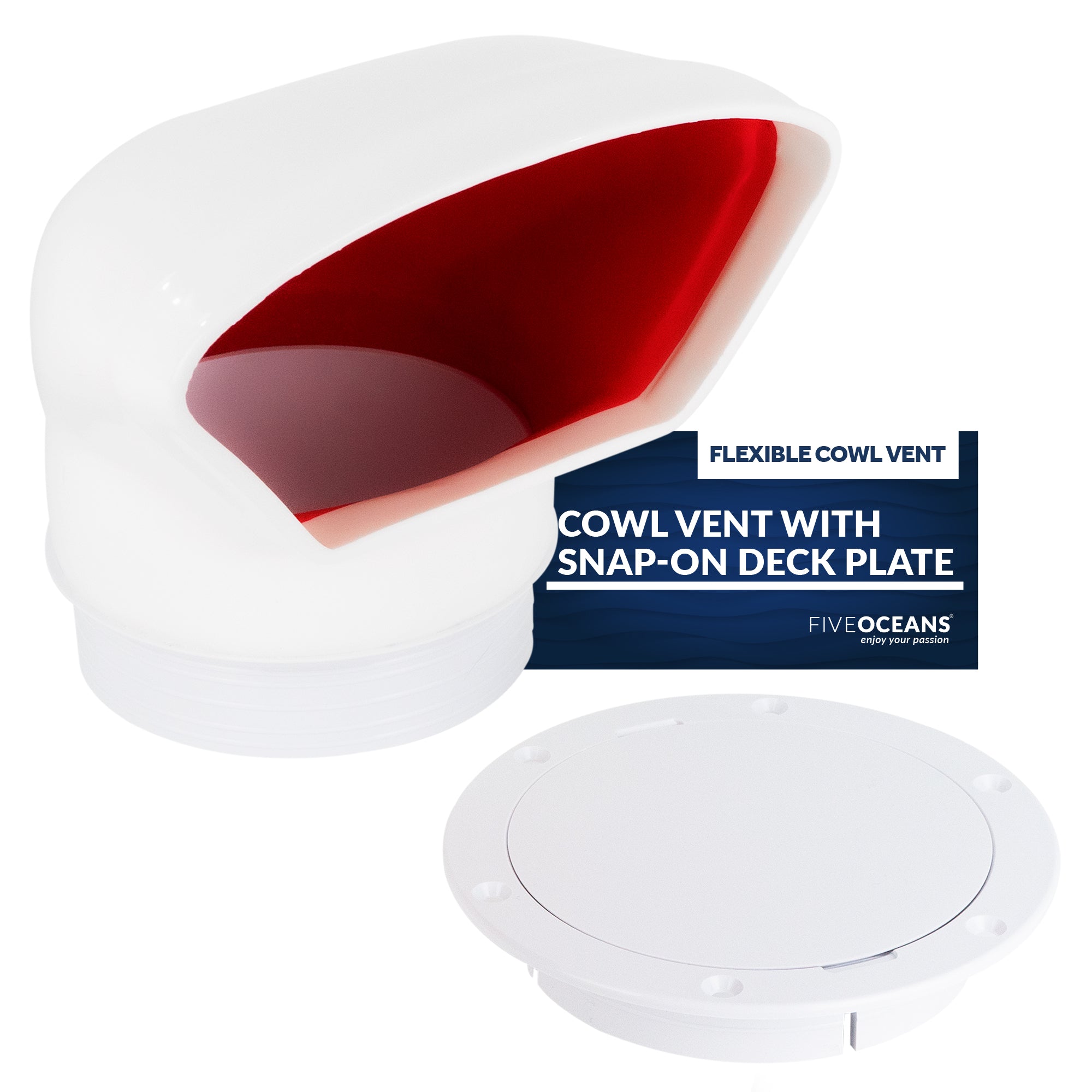Cowl Vent with Snap-On Deck Plate and Cover, 4" - FO89 - Five Oceans