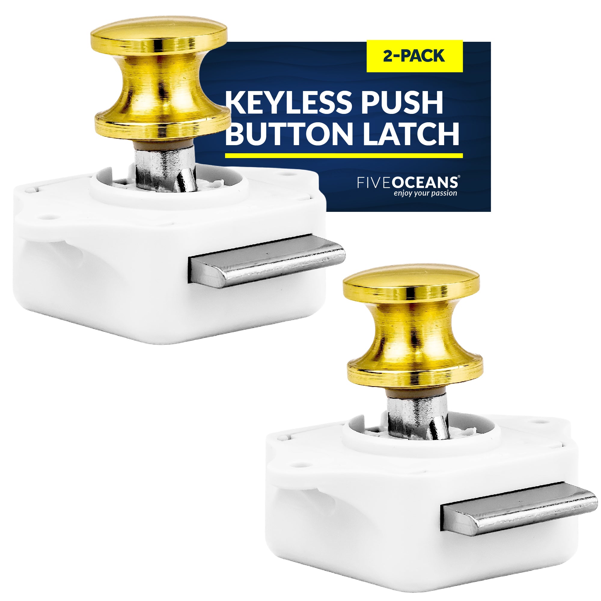 Keyless Push Button Latch, Polished Brass, 2-Pack - FO91-M2