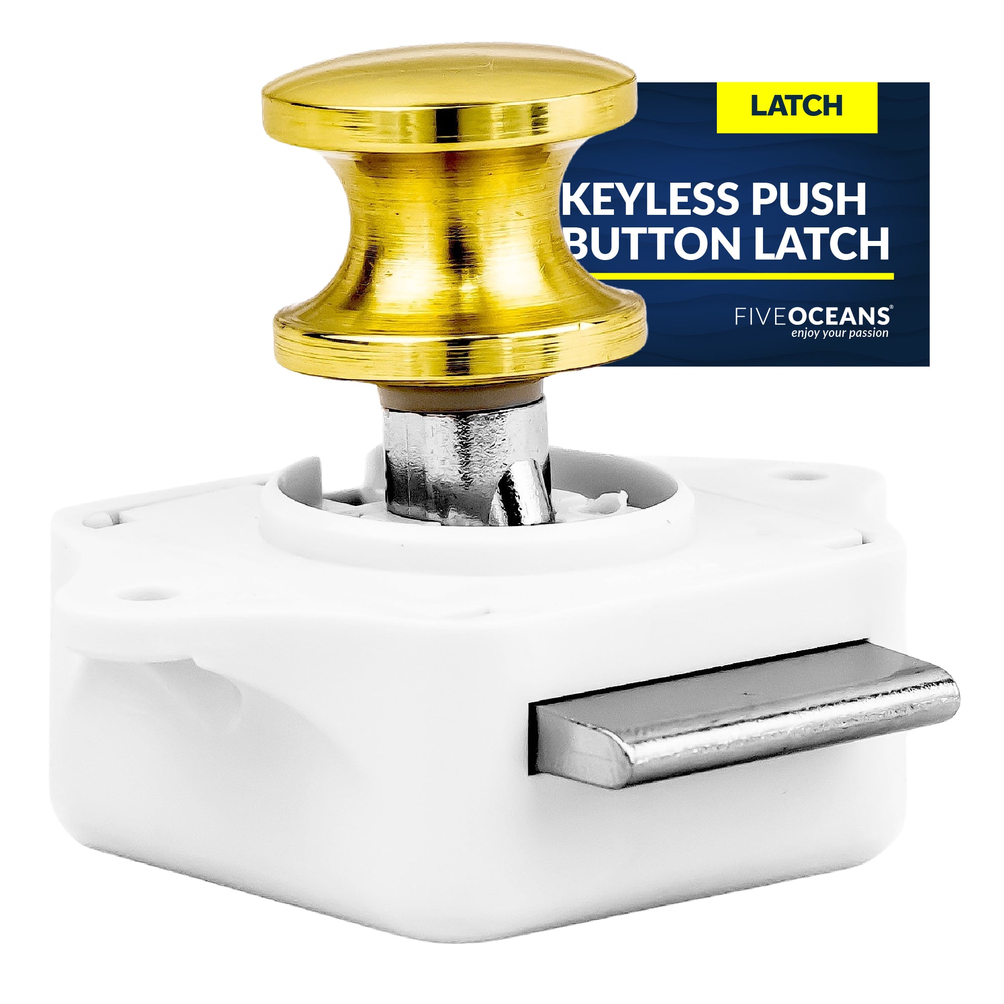 Keyless Push Button Latch, Polished Brass - FO91