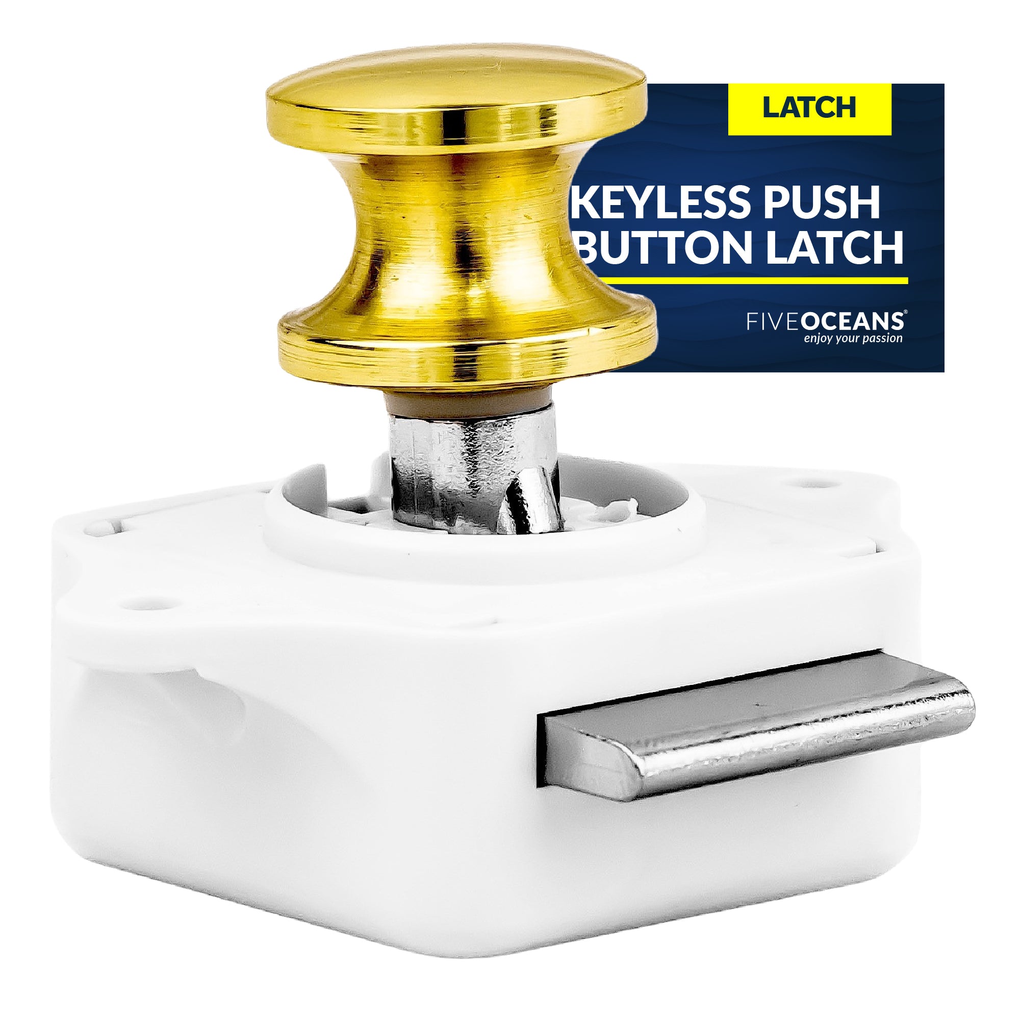 Keyless Push Button Latch, Polished Brass - FO91 - Five Oceans