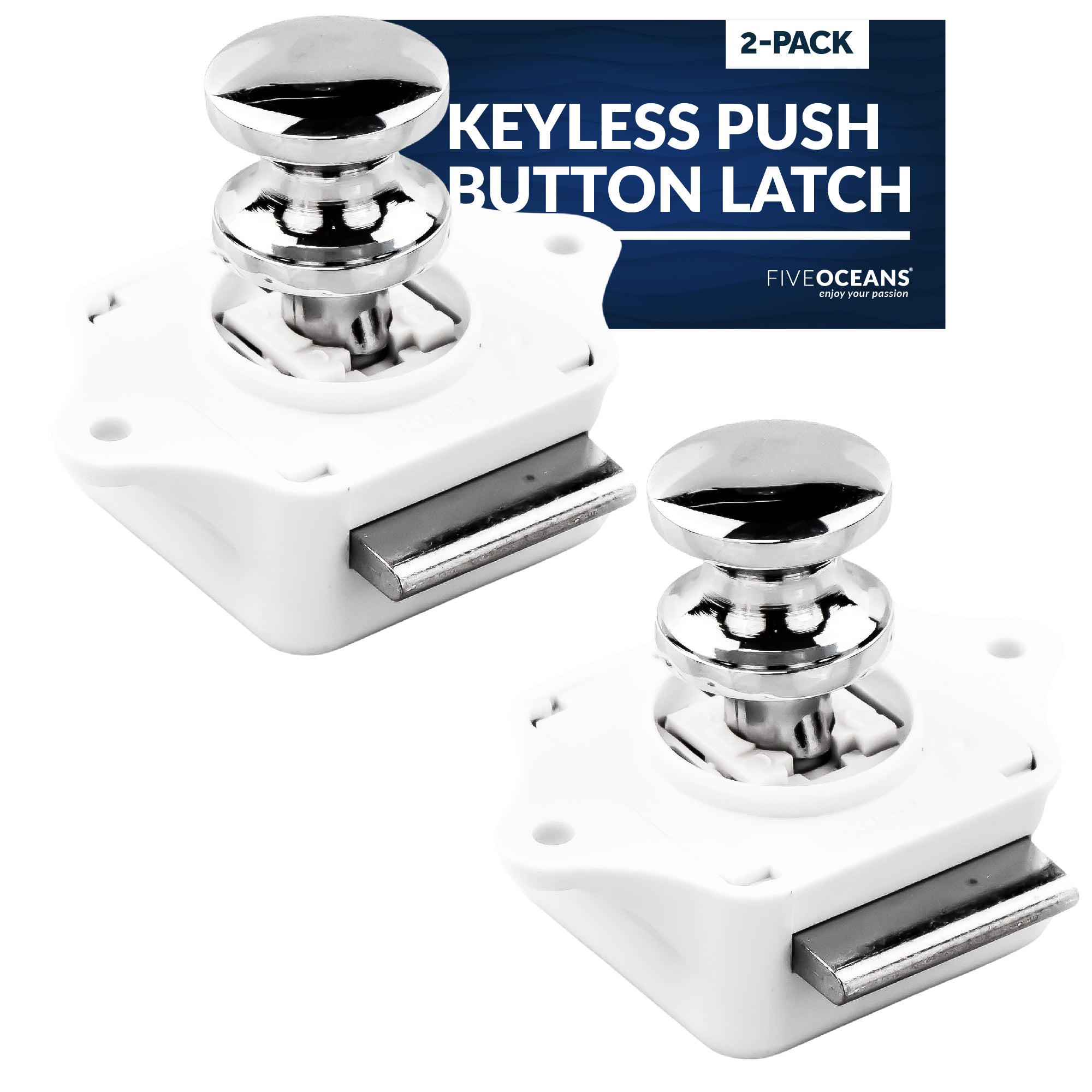 Keyless Push Button Latch, Stainless Steel, 2-Pack - FO92-M2