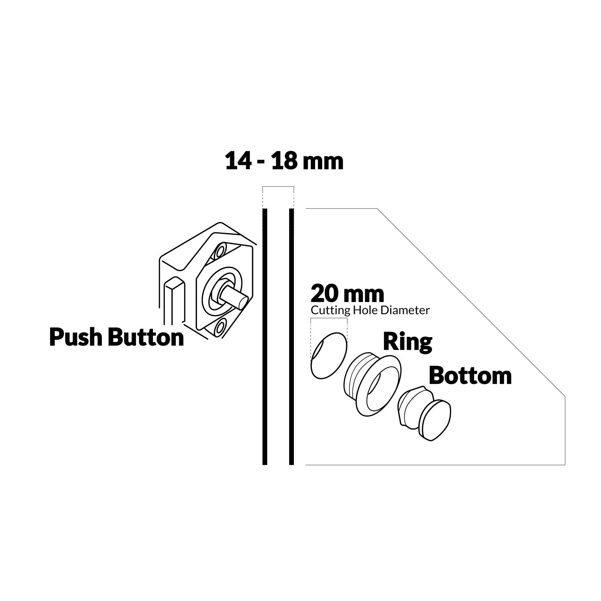 Keyless Push Button Latch, Stainless Steel - FO92